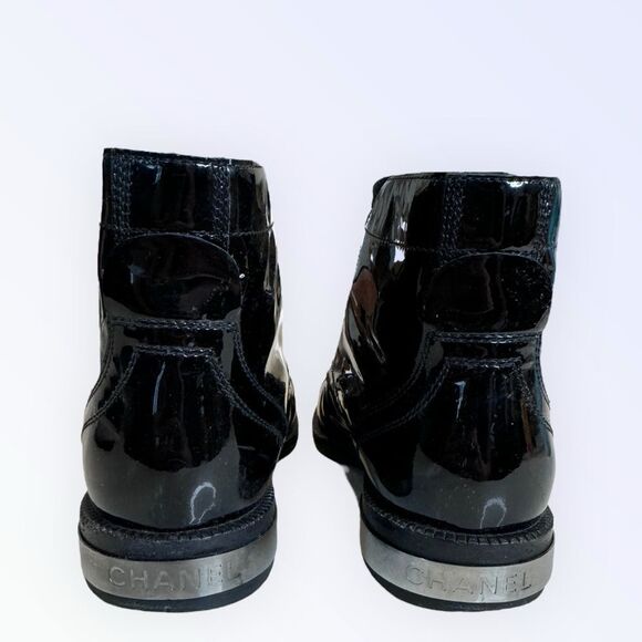 Chanel Patent Leather Metal Toe CC Boots 37 - Picture 5 of 9